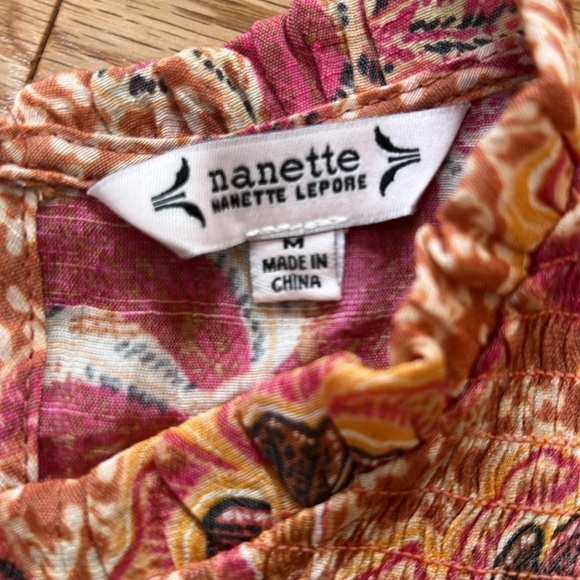 New! Nanette Lepore medium sierra print ruffled ruched top. - Picture 4 of 8
